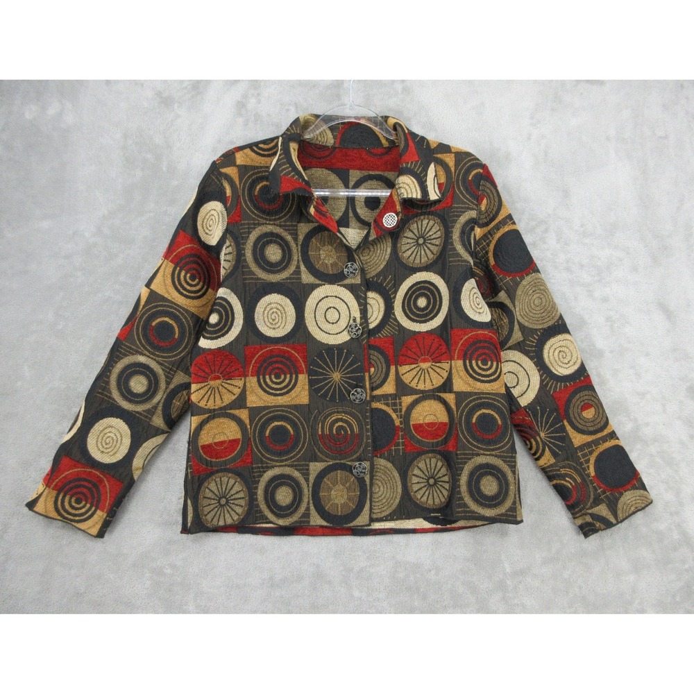 Vintage Jacket Womens Size L Reversible Art to Wear Artsy Button Front Artisan